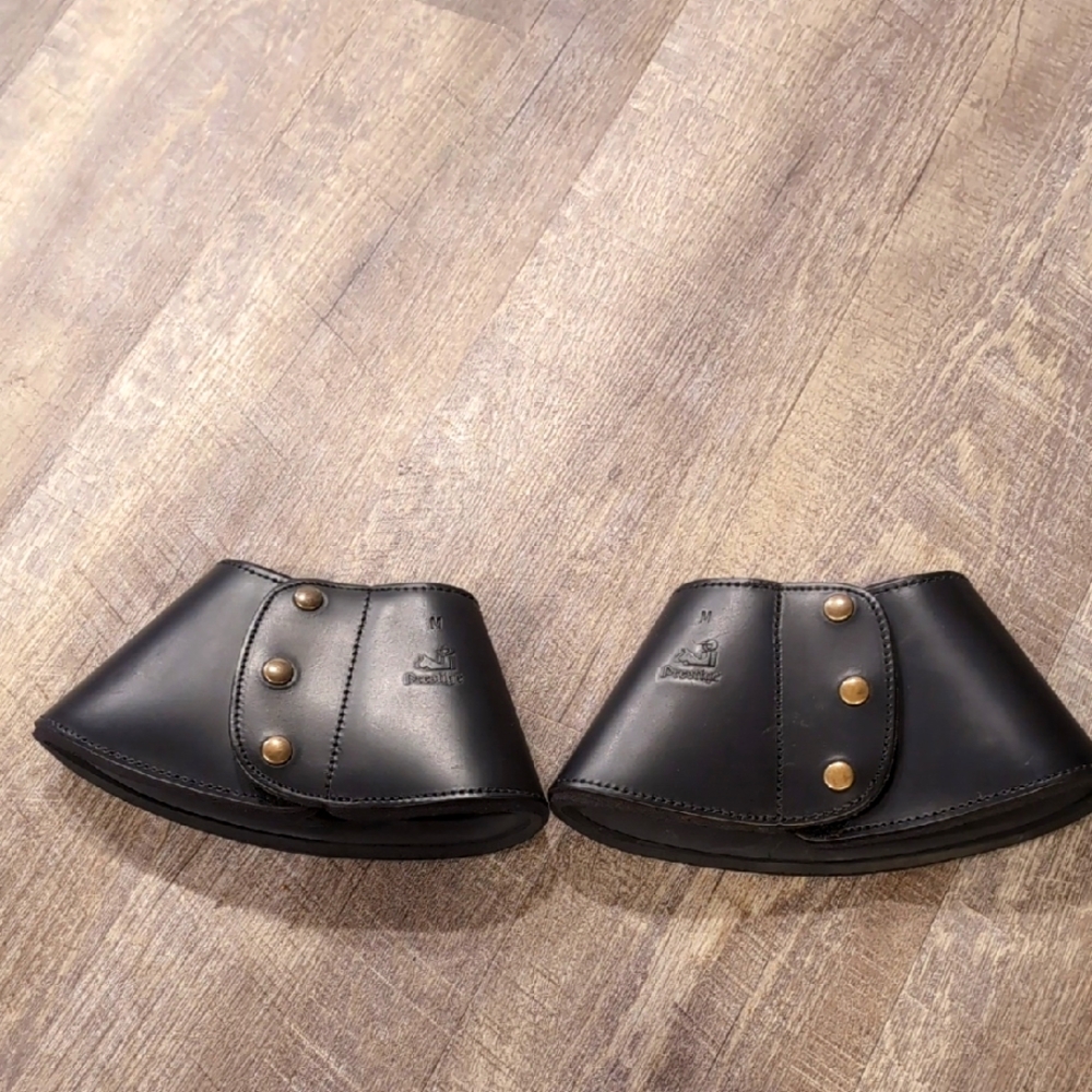 Prestige Black Leather Overreach Horse Boots with Brass Accents FS